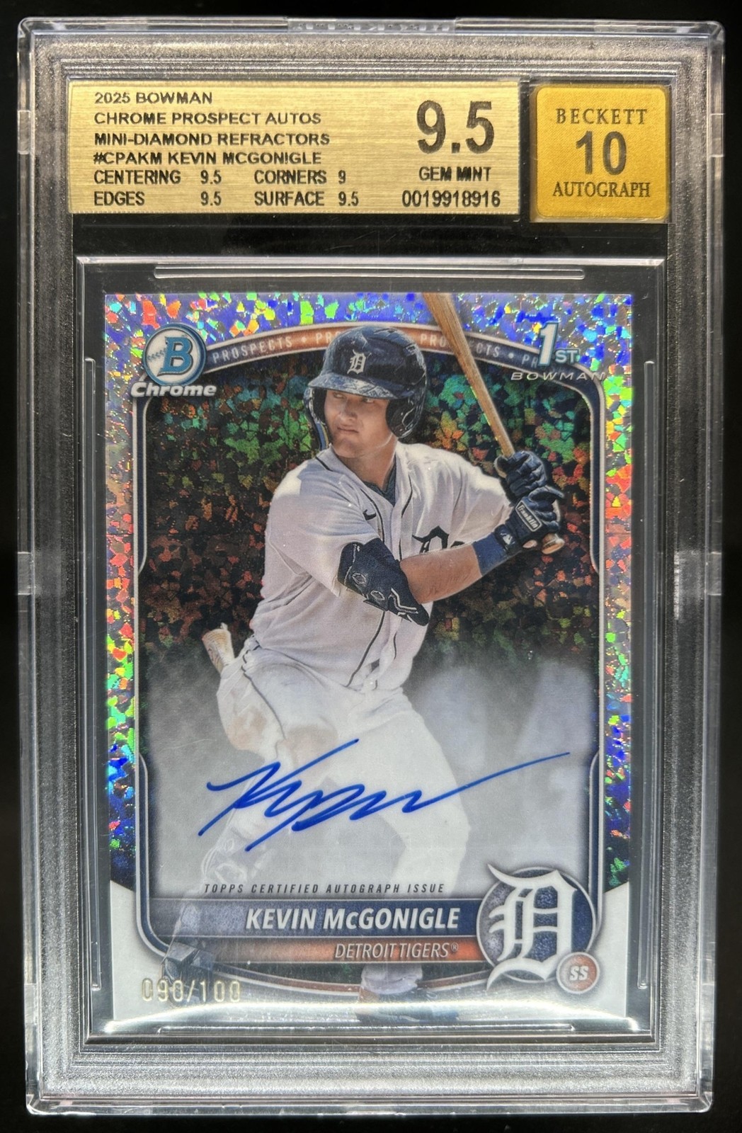 2025 Bowman Kevin McGonigle Chrome Auto Mini Diamond Refractor 1st #/100 BGS 9.5