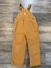 Carhartt Bib Overalls Boys Size 4T Flannel Lined Double Knee Brown Navy Blue
