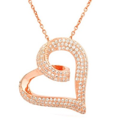 Rose Gold over 925 Silver Pave Twisted Open Heart Pendant