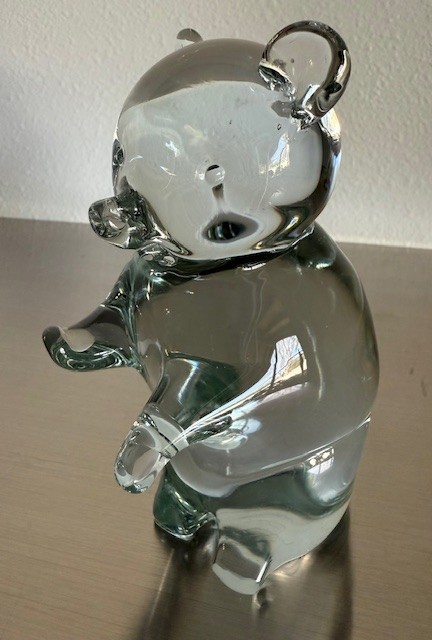 Art Glass Bear Figurine Clear Hand Blown Glass Teddy Bear 6.5 " T  Murano Style