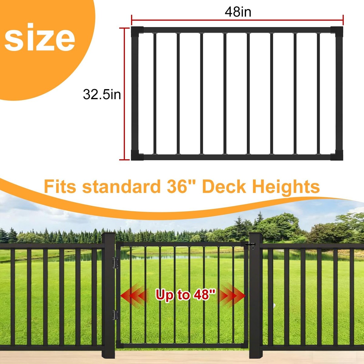 Deck Fence Gate Outdoor, 32''H Gate for 36''H Deck, Entry Way