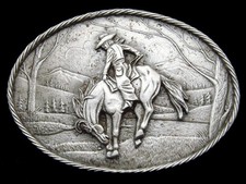 RG20106 NOS VINTAGE 1981 GREAT AMERICAN  BUCKIN' BRONCO  PEWTER BUCKLE