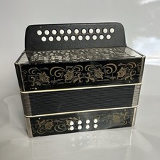 Button Accordion Black Gold 8 Bass 21 Treble Keys Made in German Democratic Rep