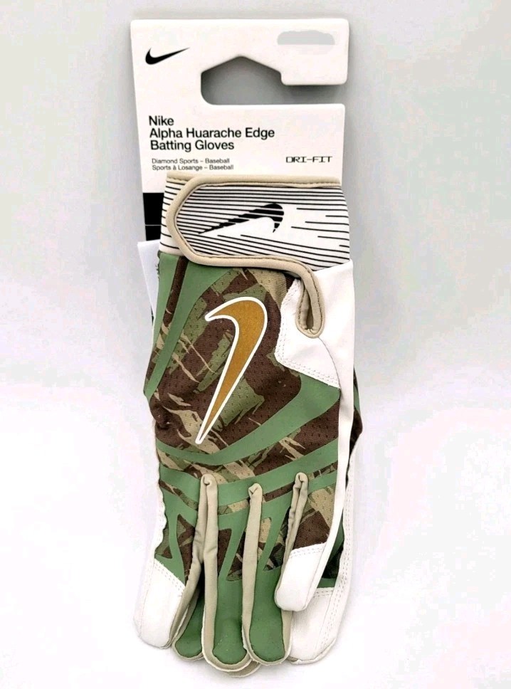 Adult XL Nike Alpha Huarache Edge Batting Gloves Camo Green/ Gold