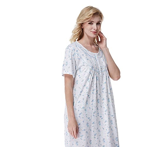 Women Nightgowns, Soft 100% Cotton Short Sleeves Comfy Ladies Nightdress - Picture 5 of 7