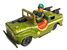 1950’s TIN METAL US ARMY MILITARY FRICTION JEEP w/Guns Japan #