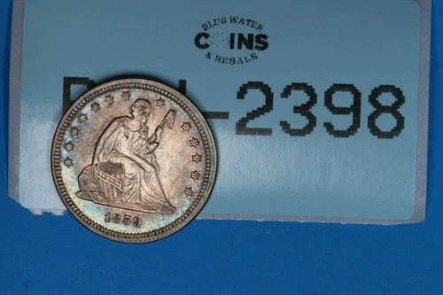 1859 COLOR TONED 25C SEATED LIBERTY SILVER QUARTER EARLY US TYPE COIN RAW-2398