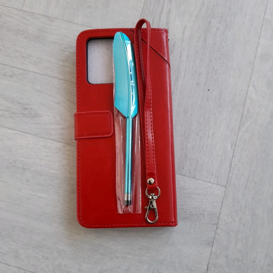 ZTE Blade V30 Vita Shockproof Wallet Case | Red PU Leather | Kickstand | Stylus - Image 2 of 4