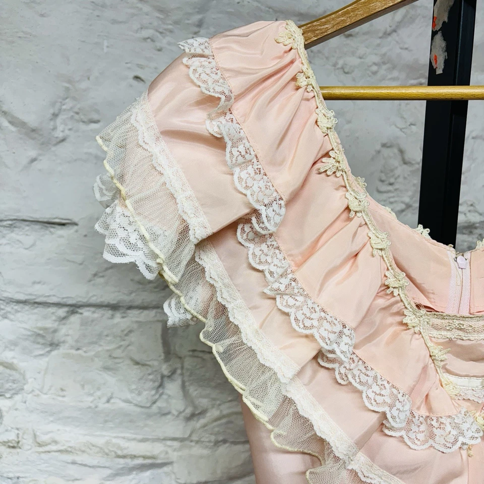 Vestido Gunne Sax Western Prairie Volantes Vintage Jessica McClintock Años 80 90 Rosa Foto 3 de 4