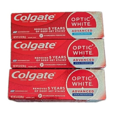 Three (3) Pack Colgate OPTIC WHITE ~ SPARKLING & STAIN PREVENTION Toothpaste 
