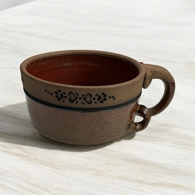 Earthworks Pottery Vermont Brown Glaze Soup Bowl with Handle Signed