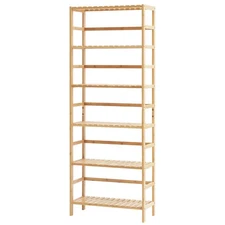 Space Saving 6 Tier Bamboo Bookshelf, Rectangular Ladder Storage Rack Case