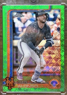 2025 Topps Chrome Pete Alonso #136 Green Refractor 01/99 /99 • First # • Mets