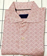 David Donahue Dress Shirt Mens Large Red Micro Geometric Button Up Long Sleeve
