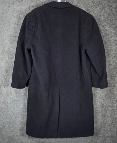 London Fog Mens Double Breasted Overcoat Black Size 42R Long Topcoat Lined image 2