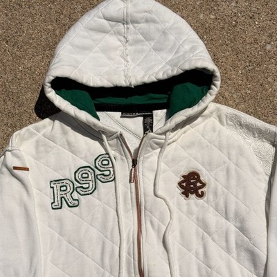 Rocawear R99 Quilted Full Zip Hoodie White Green Men's XL