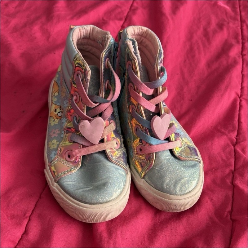 Girls Bluey High Top Lace Up Sneakers Canvas Rubber Sole Glitter, 11 toddler 