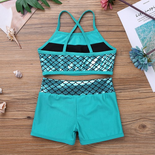 Kids Girls 2PCS Scales Print Tankini Outfits Ballet Dance Sports Bathing Suit - Picture 36 of 101