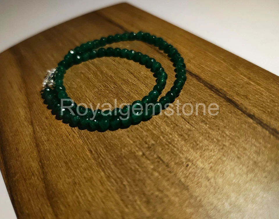 Collar Hecho a Mano Rondelle Esmeralda Cuentas Facetadas Lisas Ónix Verde Rondelle Foto 3 de 4