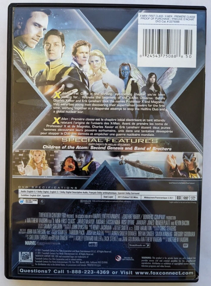 X-Men: First Class (DVD, 2011, Canadian) - Image 2 of 4