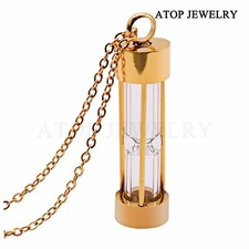 Hourglass Cremation Urn Necklace Stainless Memorial Ashes Holder Keepsake Golden