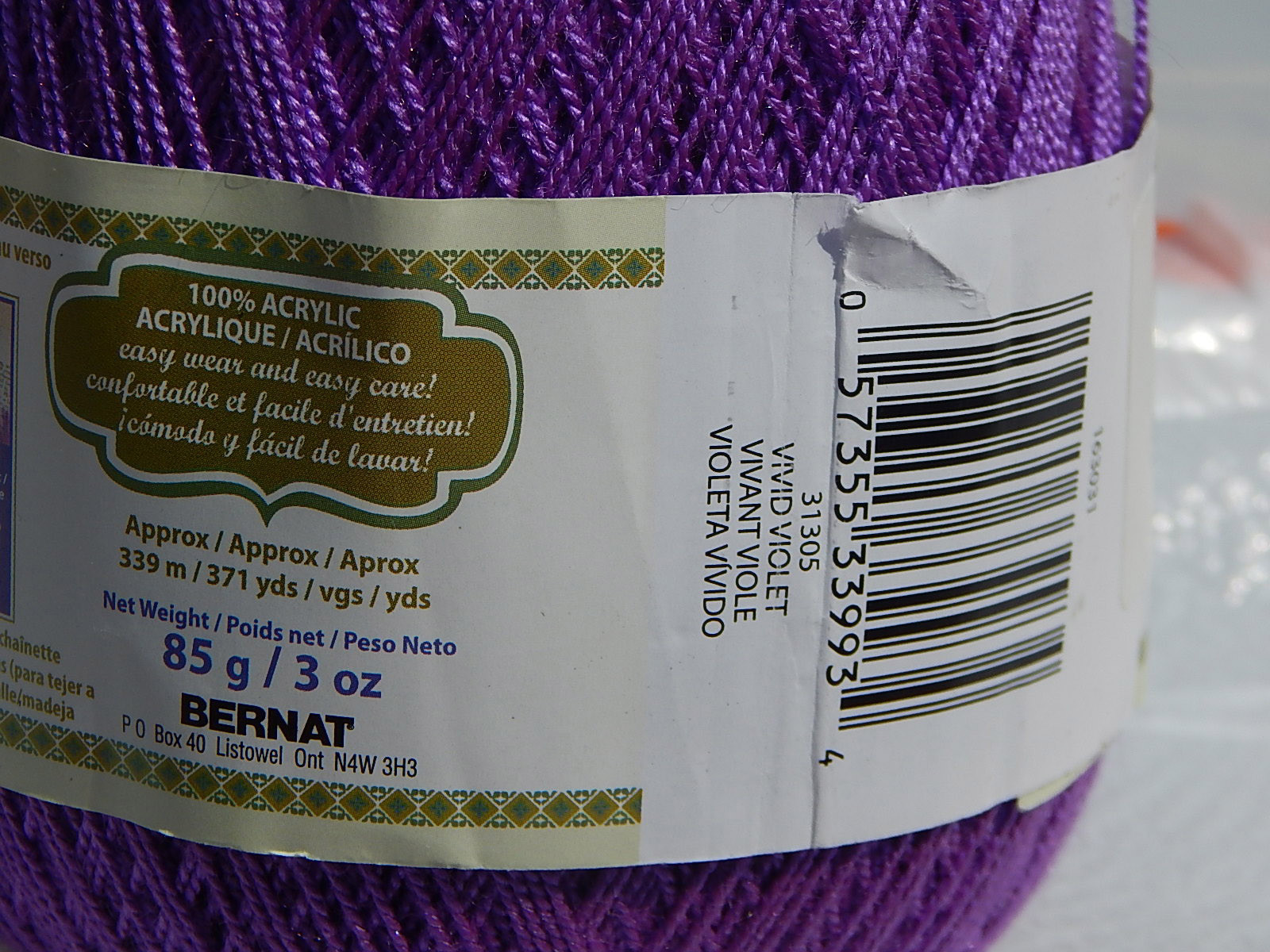 Bernat Handicrafter Crochet Thread Size 5 Vivid Violet 3 Oz 371 Yards