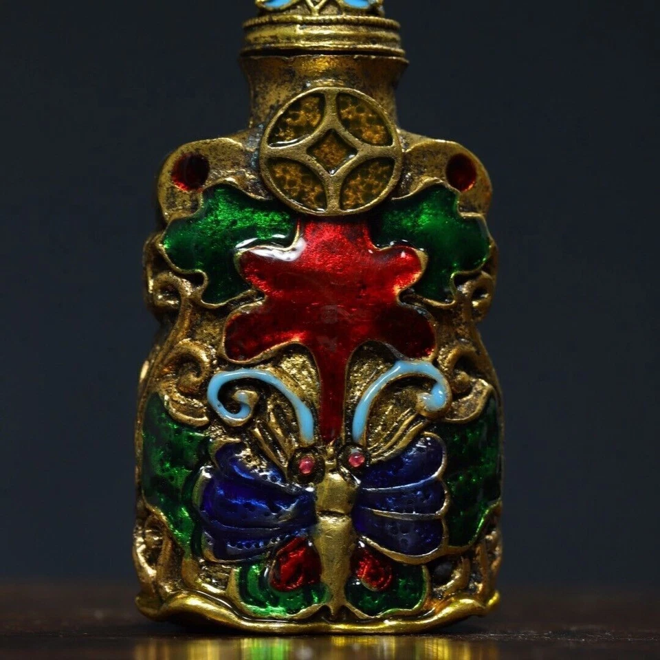 Botella de tabaco pintada en cobre Treasure de colección antigua Foto 4 de 4