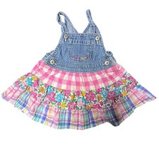 OshKosh Bgosh Denim Dress Floral Plaid Ruffle...
