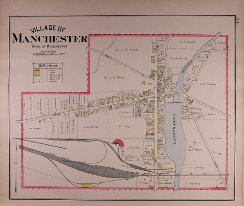 1904 Map, VILLAGE of MANCHESTER, ONTARIO Co., NEW YORK / SHORTSVILLE on Reverse