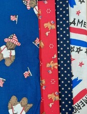 Fabric Lot of 4 Cotton Patriotic Americana Patterns Bears Flags 1 Yd NOS