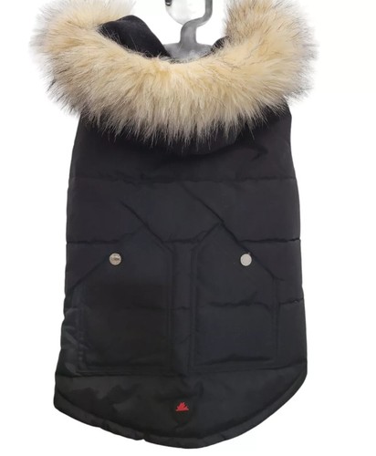 Pajar Pup QUILTED Dog Jacket,Coat Fleece Lined Faux Fur Hood Barnard Black LARGE