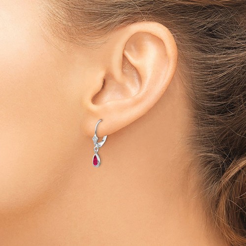 14K Solid White Gold Ruby Dangle Earrings - Picture 2 of 3