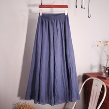 Ladies' long skirt cotton linen pleated long beach elastic high waisted dress-