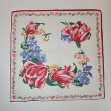 Vtg Tulip Hankie Multicolor Spring Flowers Wedding "Something Blue" 11" Crafts