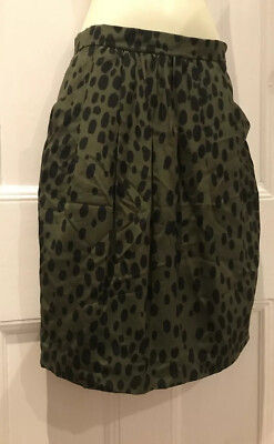 Moschino Skirt Cheap Chic Silk Leopard Olive Green Size IT40 US4 S