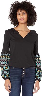 Rock and Roll Cowgirl 281367 Billow Sleeve Top Puff Print Black, Size  MEDIUM