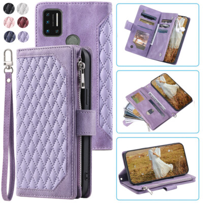 For Umidigi A7 Pro Rhombic Wallet Case,Luxury Leather Zipper Flip Card Case