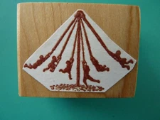 Children Playing on a Maypole, Silhouette Rubber Stamp