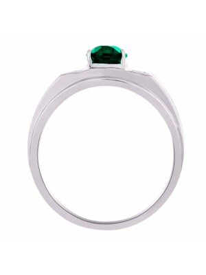 Mens Emerald & Diamond Ring Sterling Silver or Yellow Gold