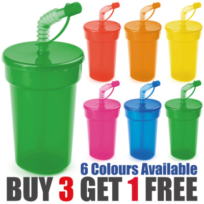Smoothie Tasse Becher mit Deckel & Strohhalm 400 ml 14 oz Saft Milchshake Slushie Wasser