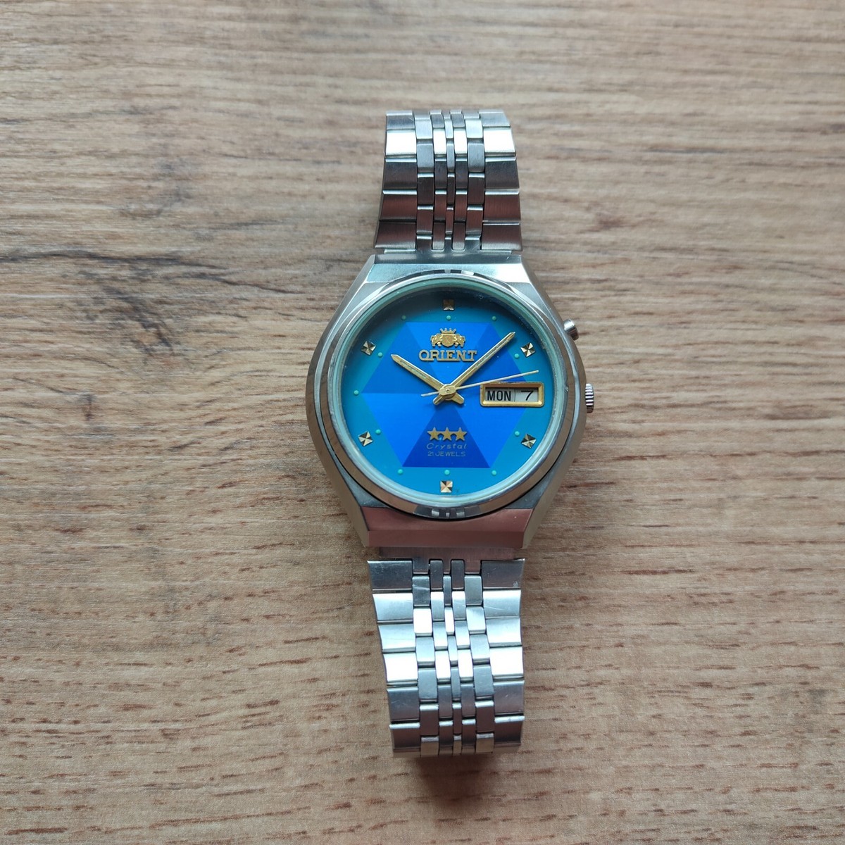 Vintage Orient Crystal blue watch Japan Automatic watch Day