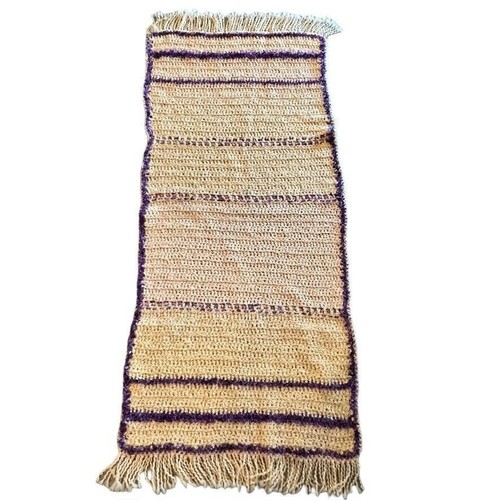 Handmade Crocheted Afghan Throw Blanket Yellow Purple Soft Fringe 30x 70 in - Picture 8 of 9