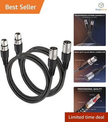 Durable 6 FT Braided XLR Microphone Cable, 2 Pack - Optimal Audio Performance