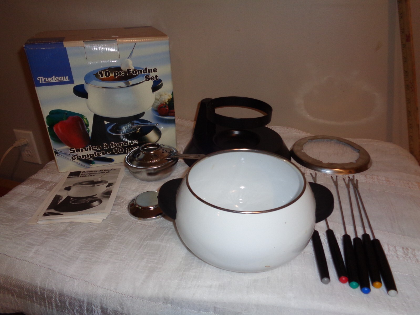 Trudeau 10 Piece Fondue Complete Set With 6 Colored Fork with Holder & Burner
