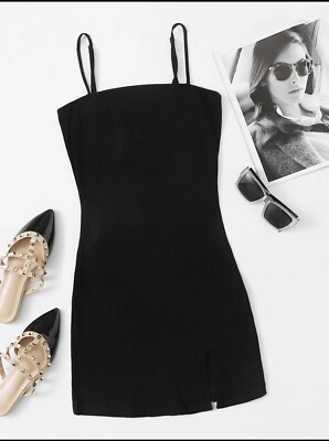 SHEIN Women Split Hem Rib Mini Black, Dress, Size X-Large | eBay