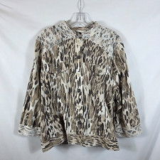 Chico's Jacket Size 3 Size XL Brown White Aritsan Animal Print Lace Trim