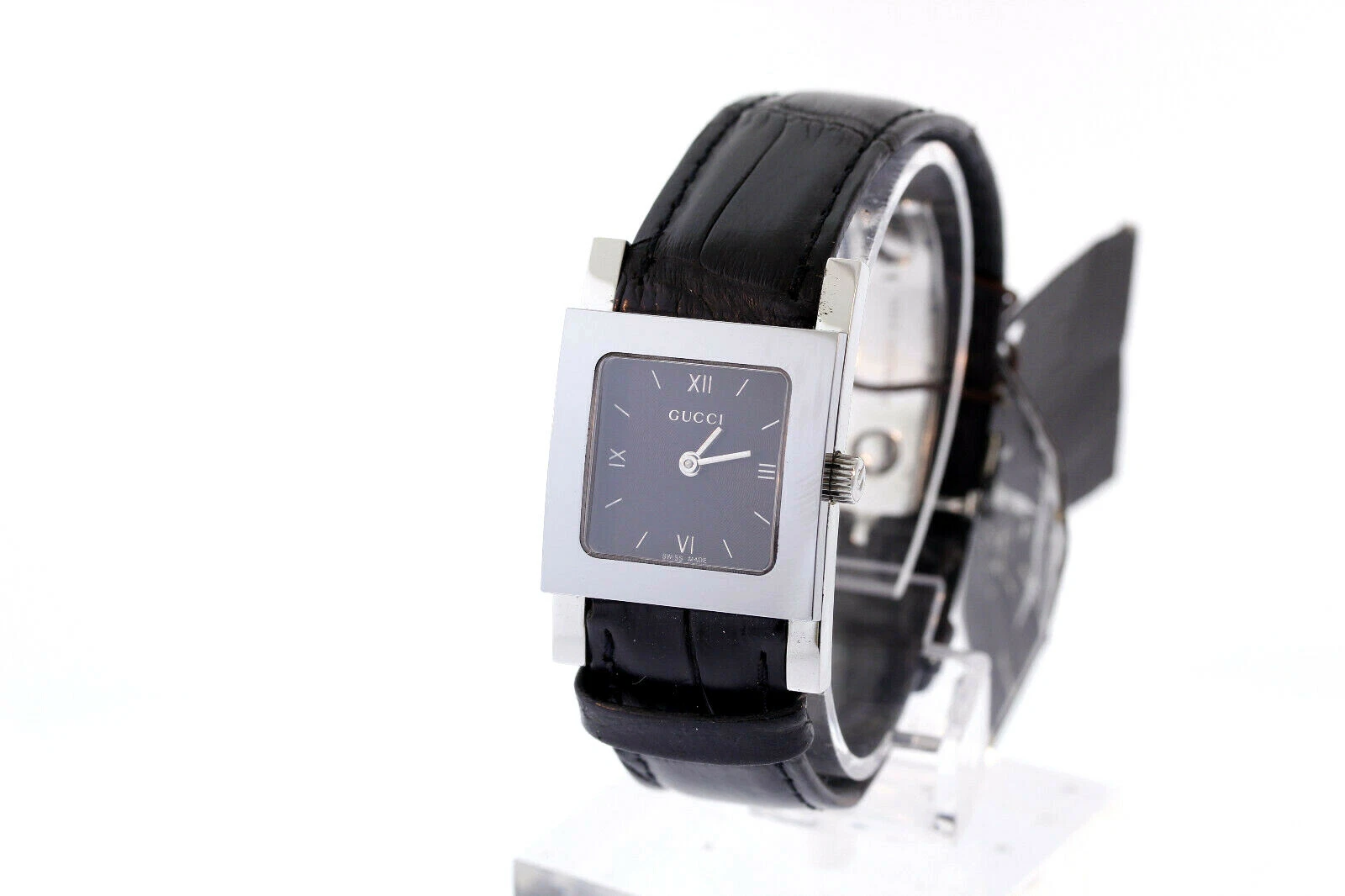 Ladies Gucci YA079501 Black Leather Strap Bracelet Swiss Quartz Black Dial Watch