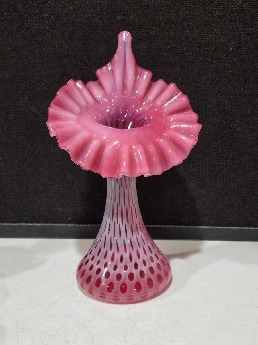 FENTON CRANBERRY OPALESCENT COIN DOT JIP Jack in the Pulpit VASE