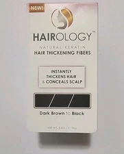 Hairology Natural Keratin Hair Thickening Fibers Dark Brown to Black 5.3g SEALED