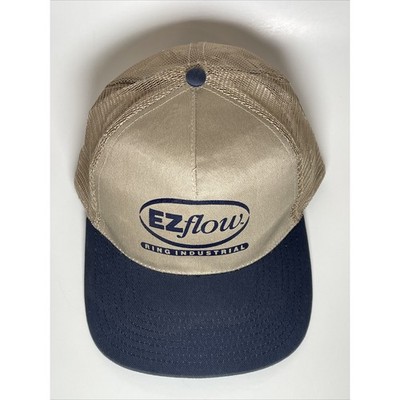 EZflow Ring Industrial Trucker Hat Tan Navy Blue Mesh Snapback Cap Vintage Style